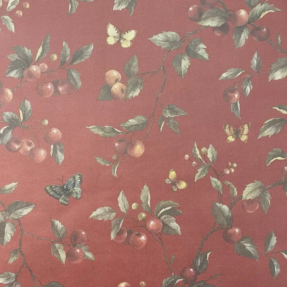 Vintage Red Cherries Wallpaper Imperial Prepasted Vinyl New Roll Old Stock